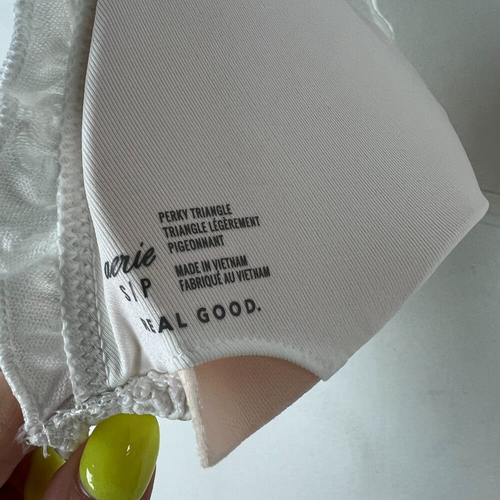 NWT Aerie Perky Triangle Bikini Top Embroidered Floral Ruffle White Size Small S - Picture 7 of 9